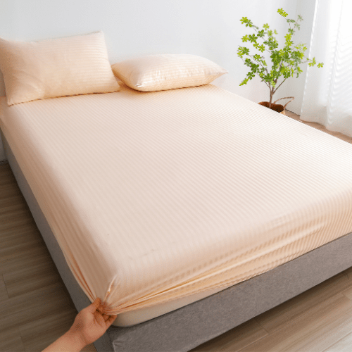 Satin Stripped King Size 6 Pieces Duvet Cover (without filling) Solid Cream. - BusDeals