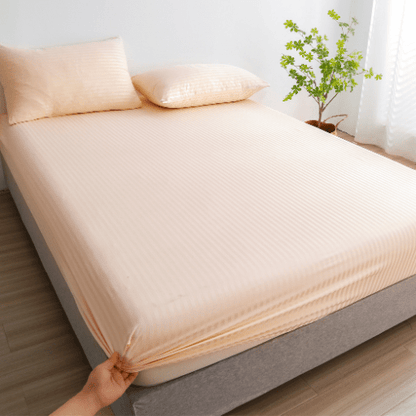 Satin Stripped King Size 6 Pieces Duvet Cover (without filling) Solid Cream. - BusDeals