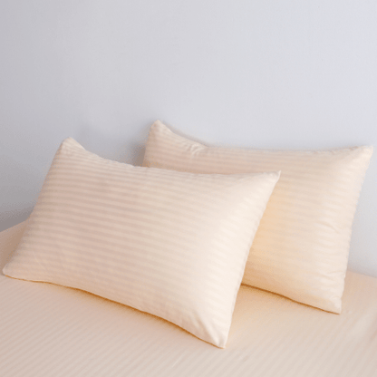 Satin Stripped King Size 6 Pieces Duvet Cover (without filling) Solid Cream. - BusDeals