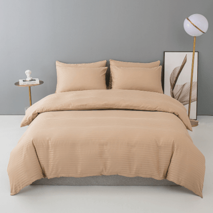 Satin Stripped King Size 6 Pieces Duvet Cover (without filling) Solid Golden Brown. - BusDeals