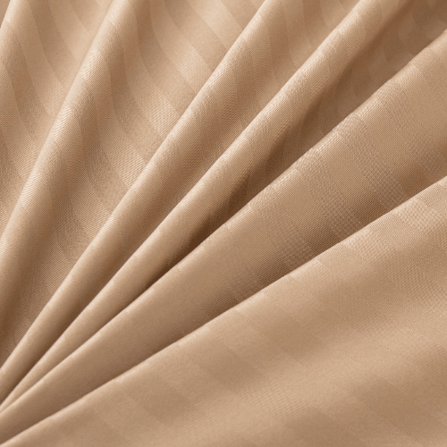 Satin Stripped King Size 6 Pieces Duvet Cover (without filling) Solid Golden Brown. - BusDeals