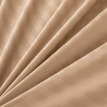 Satin Stripped King Size 6 Pieces Duvet Cover (without filling) Solid Golden Brown. - BusDeals