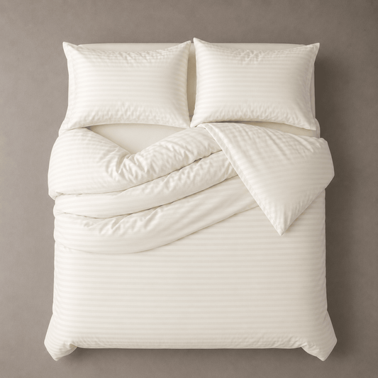 Satin Stripped King Size 6 Pieces Duvet Cover (without filling) Solid Powder White. - BusDeals