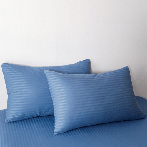 Satin Stripped King Size 6 Pieces Duvet Cover (without filling) Solid Stone Blue. - BusDeals