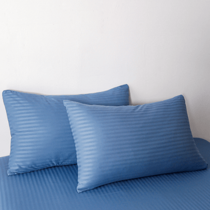 Satin Stripped King Size 6 Pieces Duvet Cover (without filling) Solid Stone Blue. - BusDeals