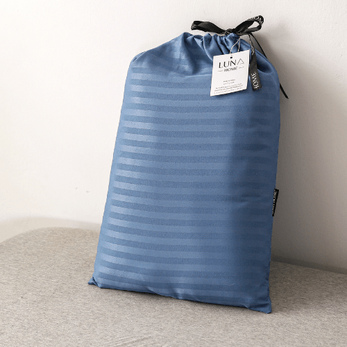 Satin Stripped King Size 6 Pieces Duvet Cover (without filling) Solid Stone Blue. - BusDeals