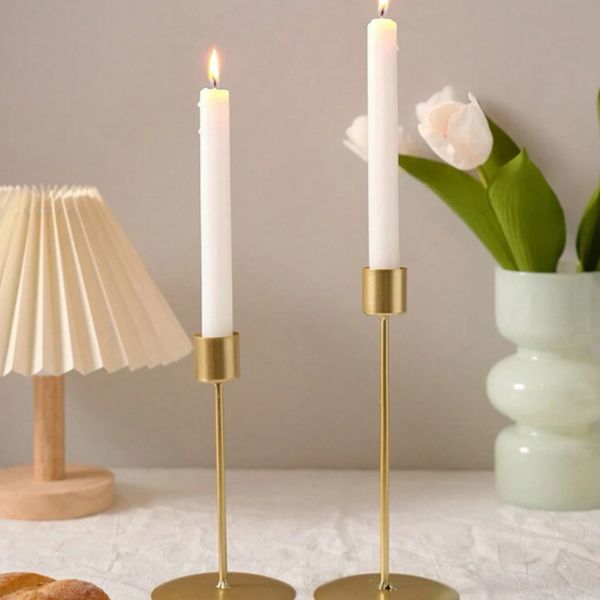 Set of 2pcs Gold-Toned Luxury Style Candle Holder, Vintage Candlelit. Home Decor Accent. - BusDeals