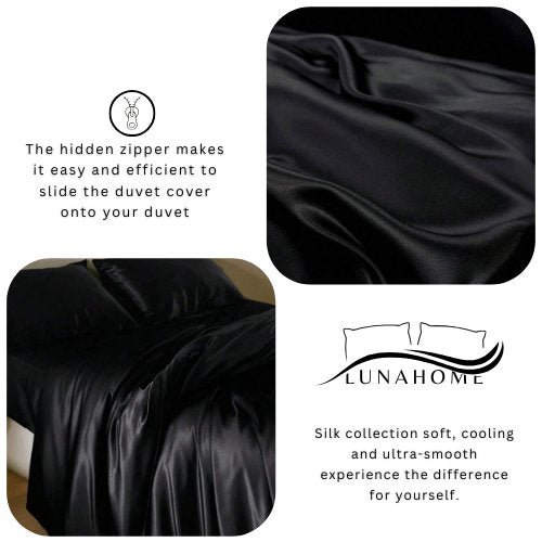 Silky Satin, King Size 6 - Piece Bedding Set, Plain Black Color. - BusDeals