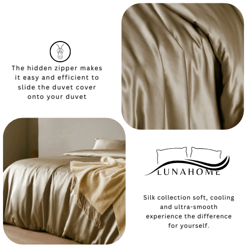 Silky Satin, King Size 6 - Piece Bedding Set, Plain Gold Brown Color. - BusDeals