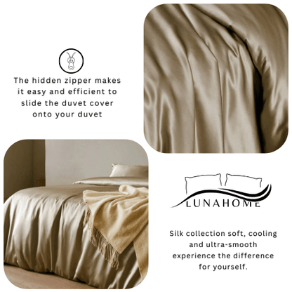 Silky Satin, King Size 6 - Piece Bedding Set, Plain Gold Brown Color. - BusDeals