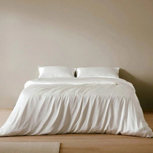 Silky Satin, King Size 6 - Piece Duvet Cover Set, Plain White Color. - BusDeals