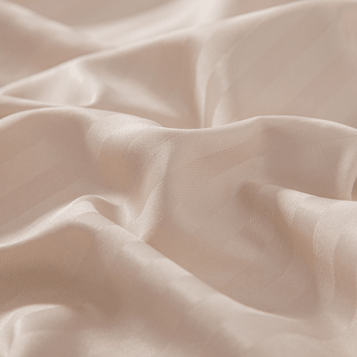 Single Size 3 Piece Set, Bedsheet with 2 Pillow Cases, Beige Color, Satin Striped Design. - BusDeals