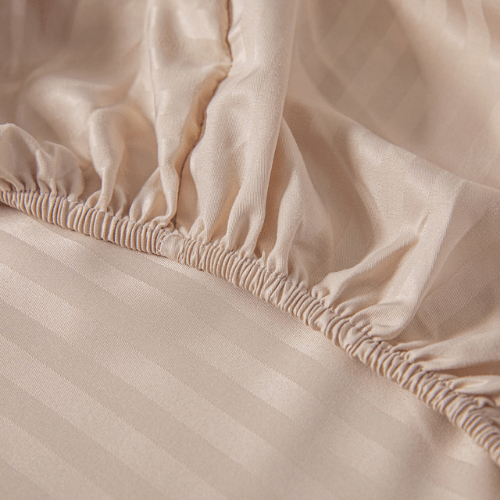 Single Size 3 Piece Set, Bedsheet with 2 Pillow Cases, Beige Color, Satin Striped Design. - BusDeals