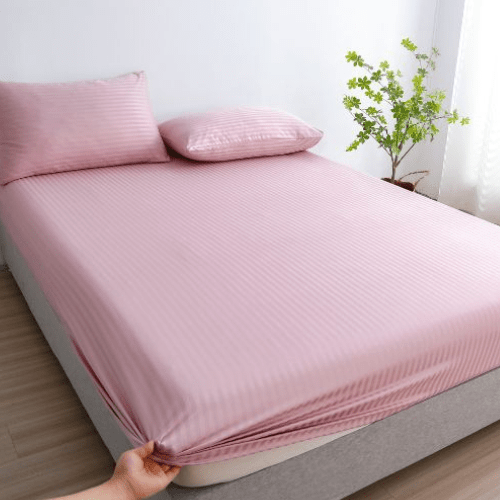 Single Size 3 Piece Set, Bedsheet with 2 Pillow Cases, Light Old Rose Color, Satin Striped Design. - BusDeals