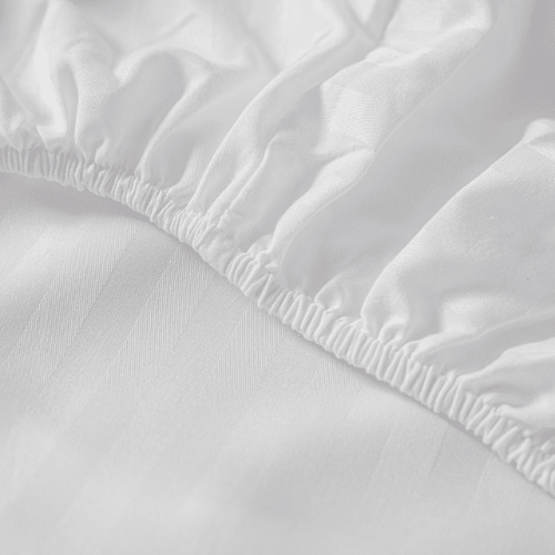Single Size 3 Piece Set, Bedsheet with 2 Pillow Cases, White Color, Satin Striped Design. - BusDeals