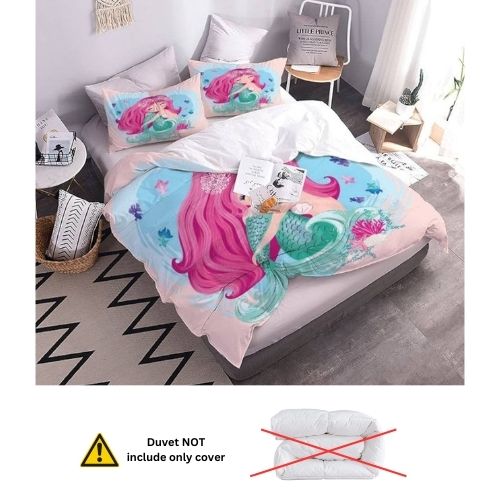 Single size 4 piece bedding set with duvet cover 3D mermaid design. - BusDeals