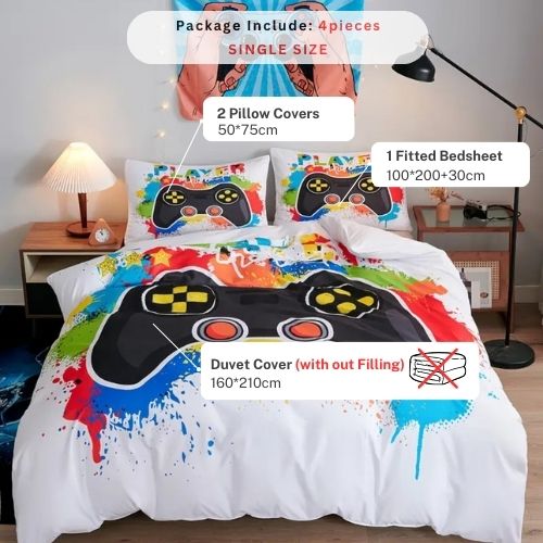 Single size 4 piece bedding set with duvet cover 3D white color. - BusDeals
