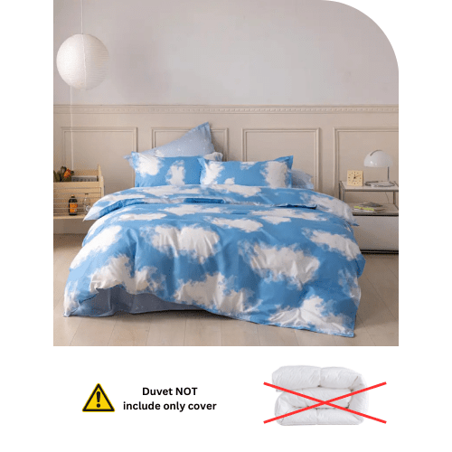 Single size 4 Piece Duvet cover set 3D deisign Cloud Pattern, sky blue color. - BusDeals