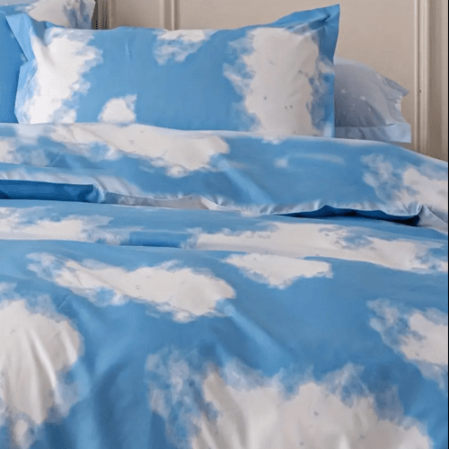 Single size 4 Piece Duvet cover set 3D deisign Cloud Pattern, sky blue color. - BusDeals