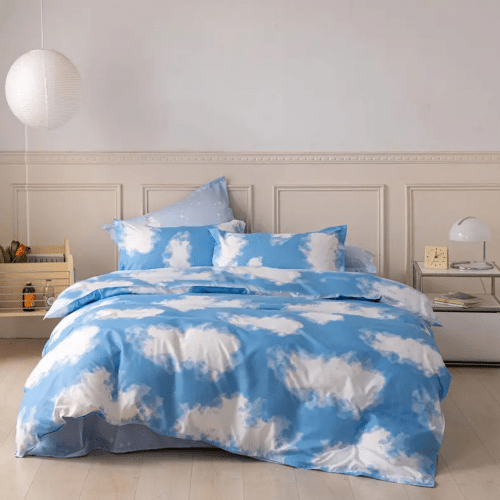 Single size 4 Piece Duvet cover set 3D deisign Cloud Pattern, sky blue color. - BusDeals