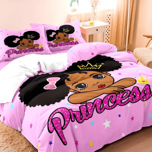 Single size 4 piece duvet cover set in a lovely pink color featuring a princess design. - BusDeals