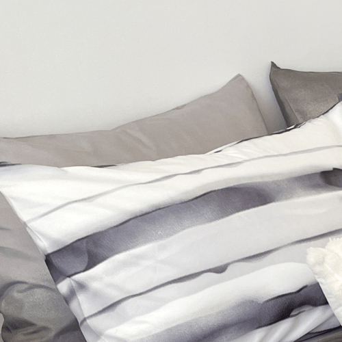 Single size, 4 - piece, reversible duvet cover set featuring a striped design in a vibrant gray color. - BusDeals