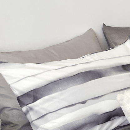 Single size, 4 - piece, reversible duvet cover set featuring a striped design in a vibrant gray color. - BusDeals