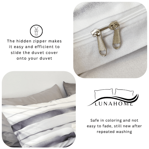Single size, 4 - piece, reversible duvet cover set featuring a striped design in a vibrant gray color. - BusDeals