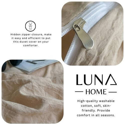 Single size 4 pieces bedding set, Washable Cotton Beige Color. - BusDeals