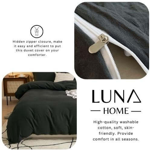 Single size 4 pieces bedding set, Washable Cotton Black Color. - BusDeals