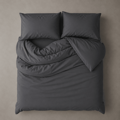 Single Size 4 Pieces Bedding Set, Washable Cotton Dark Gray Color. - BusDeals