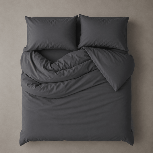 Single Size 4 Pieces Bedding Set, Washable Cotton Dark Gray Color. - BusDeals