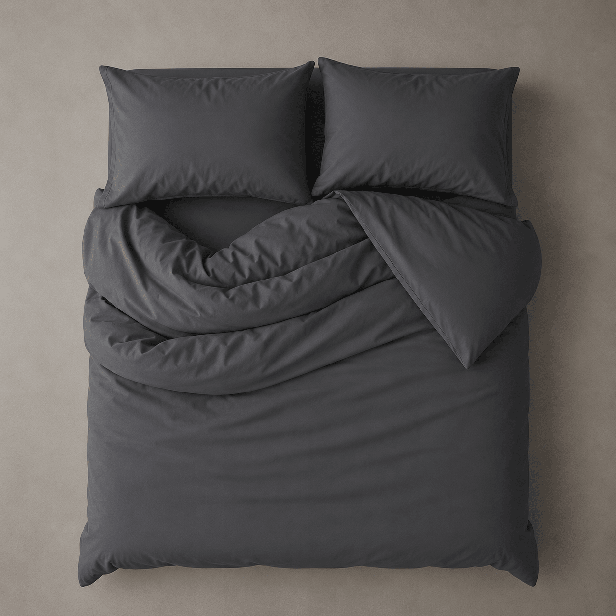 Single Size 4 Pieces Bedding Set, Washable Cotton Dark Gray Color. - BusDeals