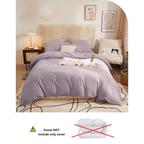 Single Size 4 Pieces Bedding set, Washable Cotton Lavender Purple Color. - BusDeals