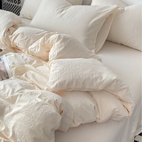 Single size 4 pieces bedding set, Washable Cotton Milky White Color. - BusDeals