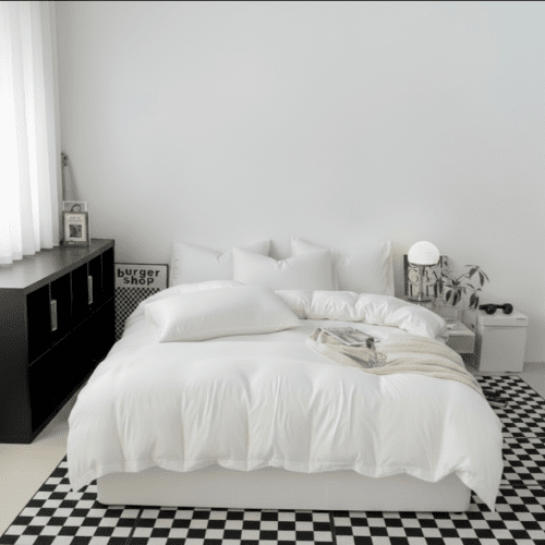 Single size 4 pieces bedding set, Washable Cotton White Color. - BusDeals