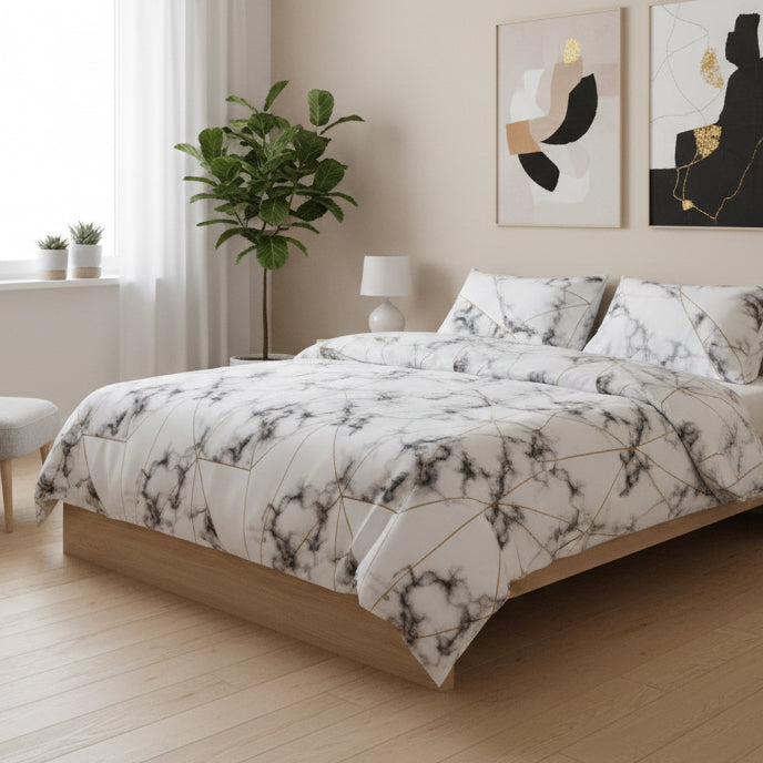 Single size 4 pieces Bedding Set without filler, Geometric Marble Design - BusDeals