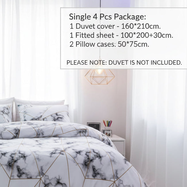 Modern bedroom with geometric patterned bedding, desk, and decor. Unite Arab emirates