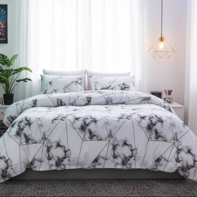 Single size 4 pieces Bedding Set without filler, Geometric Marble Design - BusDeals