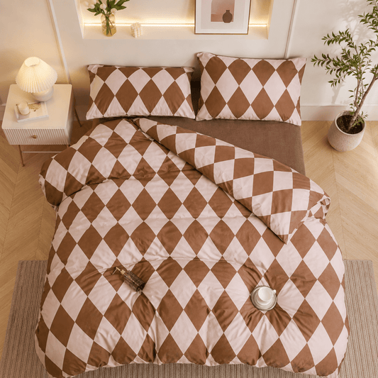 Single size 4 pieces Bedding Set without filler, Rhombs Design. - BusDeals