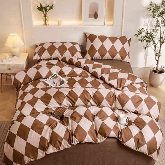 Single size 4 pieces Bedding Set without filler, Rhombs Design. - BusDeals