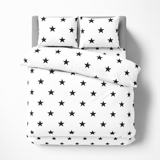 Single Size 4 pieces, black stars duvet cover set. - BusDeals