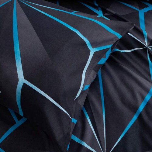 Single Size 4 pieces, Black with Blue Geometric Design Duvet cover set. - BusDeals