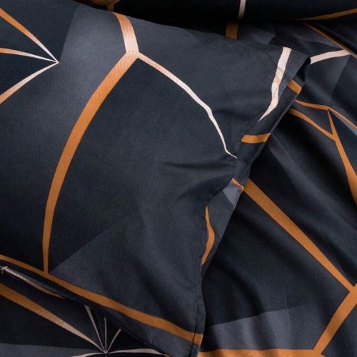 Single Size 4 pieces Black with Brown Geometric Design Duvet cover set. - BusDeals