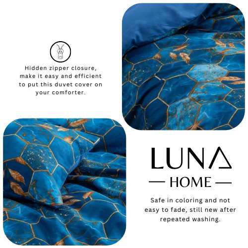 Single Size 4 pieces, Blue Marble Design Bedding set. - BusDeals