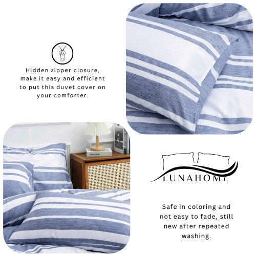 Single Size 4 pieces, Blue Stripe Design Duvet cover set. - BusDeals