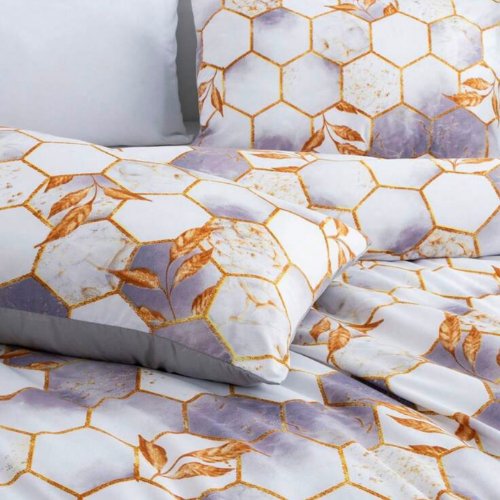 Single Size 4 pieces Duvet cover set, ﻿White with Purple Marble Design. - BusDeals