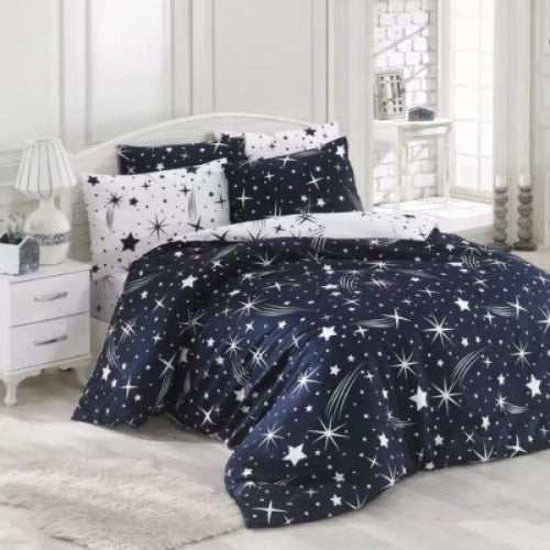 Single size 4 Pieces Reversible Navy Blue Sky Stars Fall Design, Duvet cover without filler. - BusDeals