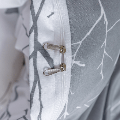 Single Size 4 pieces set without filler, Reversible Design Grey and White Sakura Duvet cover. - BusDeals