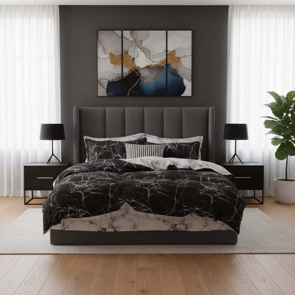 Single Size Bedding Set 4 Pieces Without Filler, marble design. - BusDeals